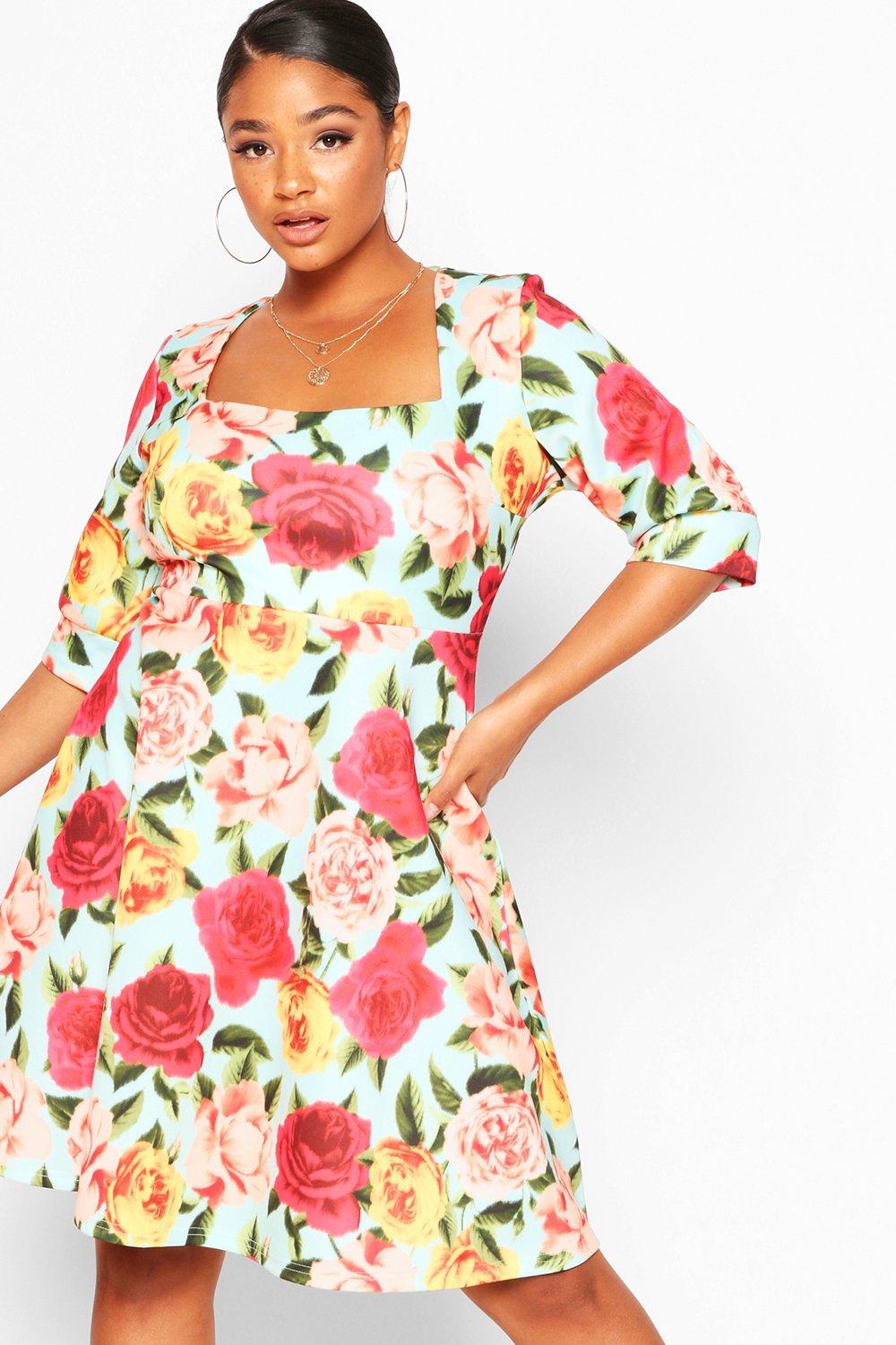 Plus Floral Print Skater Dress boohoo AU