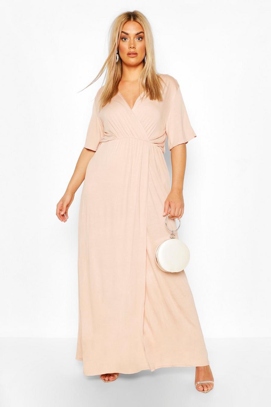 Blush rosa Plus Angel Sleeve Wrap Maxi Dress