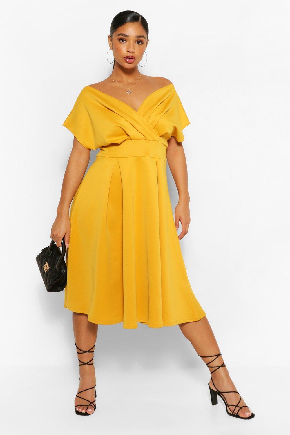 boohoo off the shoulder wrap dress