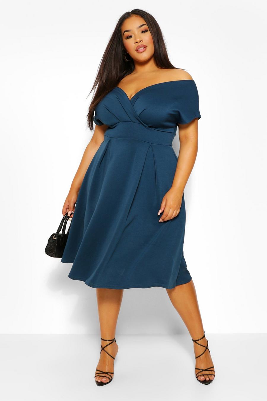 Dark blue Plus Off The Shoulder Wrap Midi Dress image number 1
