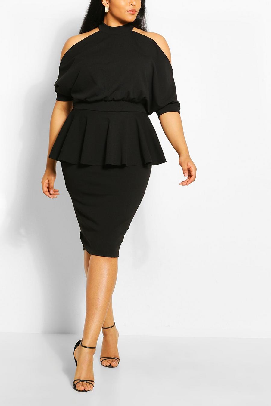 Black Plus - Klänning med peplum och fladdermusärm image number 1