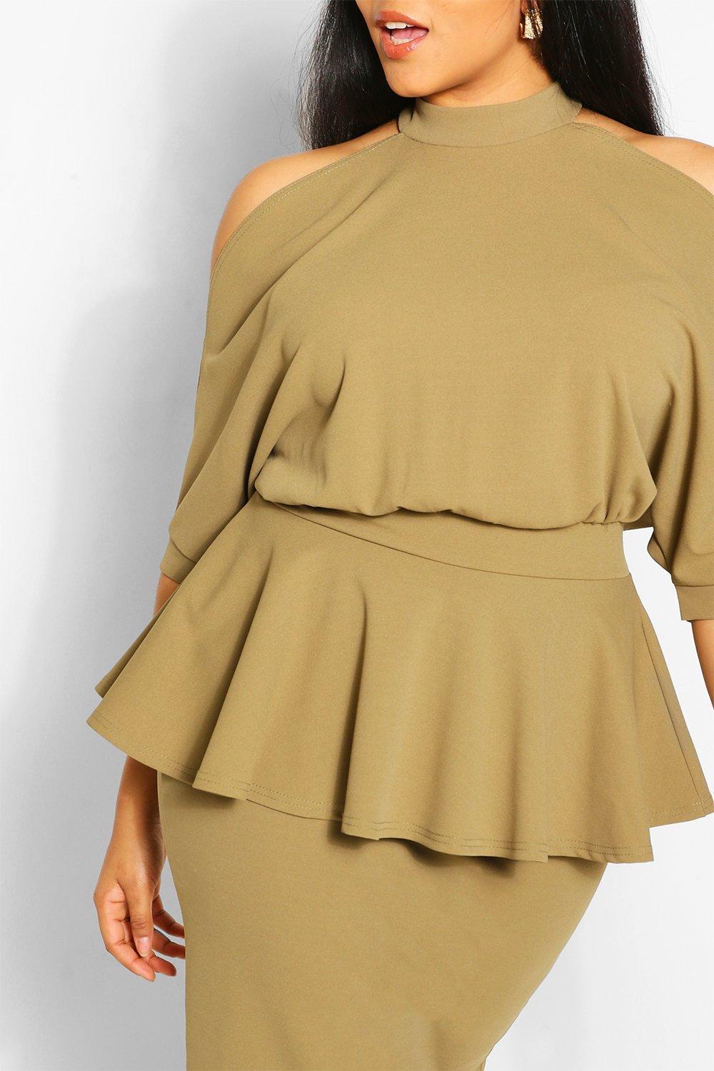 Plus Batwing Sleeve Peplum Dress