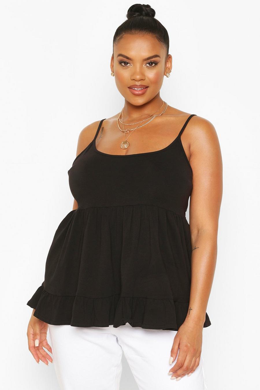 Black Plus Cotton Tiered Smock Cami Top image number 1