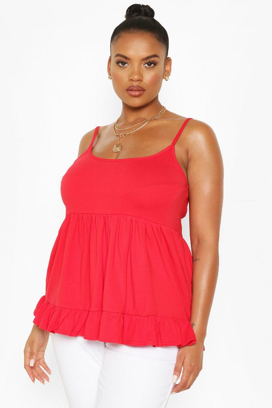Red Plus Cotton Tiered Smock Cami Top image number 1