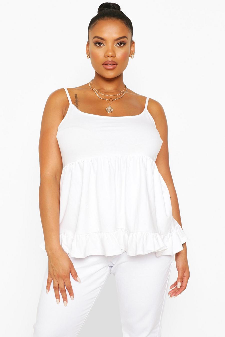 White Plus Cotton Tiered Smock Cami Top image number 1
