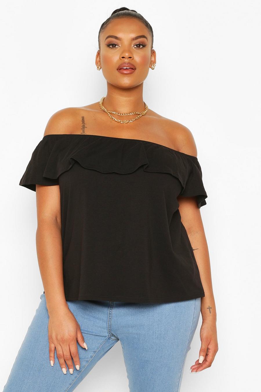 Black Plus Off The Shoulder Ruffle Top image number 1