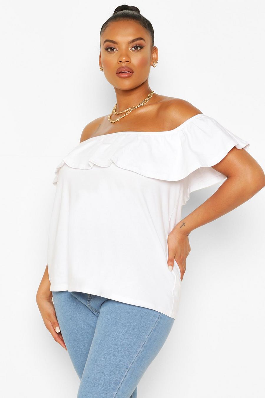 White Plus Off The Shoulder Ruffle Top image number 1
