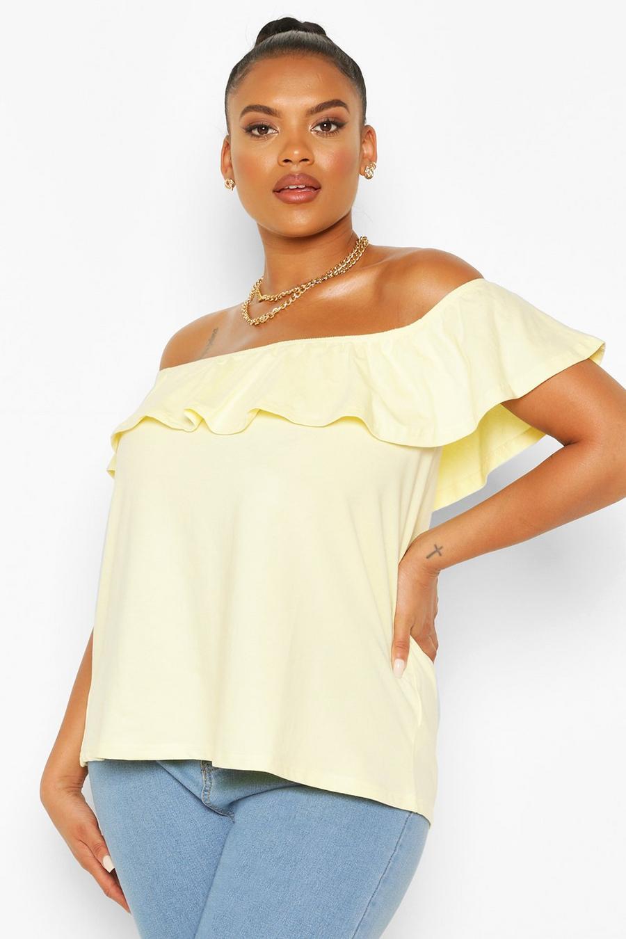 Yellow Plus Off The Shoulder Ruffle Top image number 1