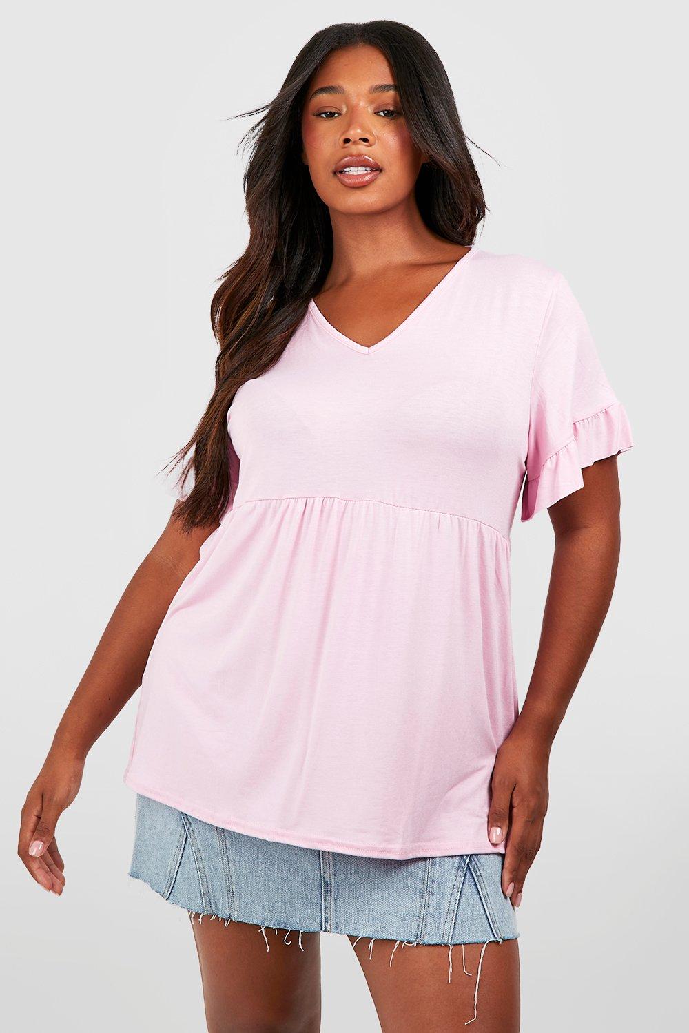 pink top with ruffle sleeves