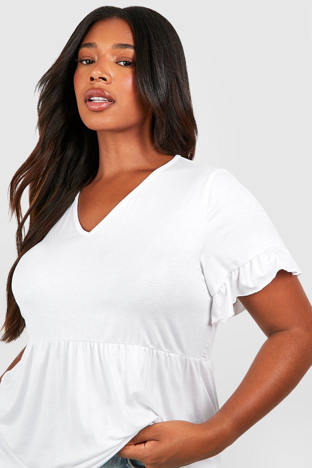 Plus size white 2024 blouse with ruffles