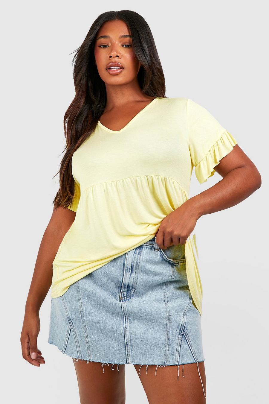 Yellow gul Plus Ruffle Sleeve V Neck Smock Top image number 1
