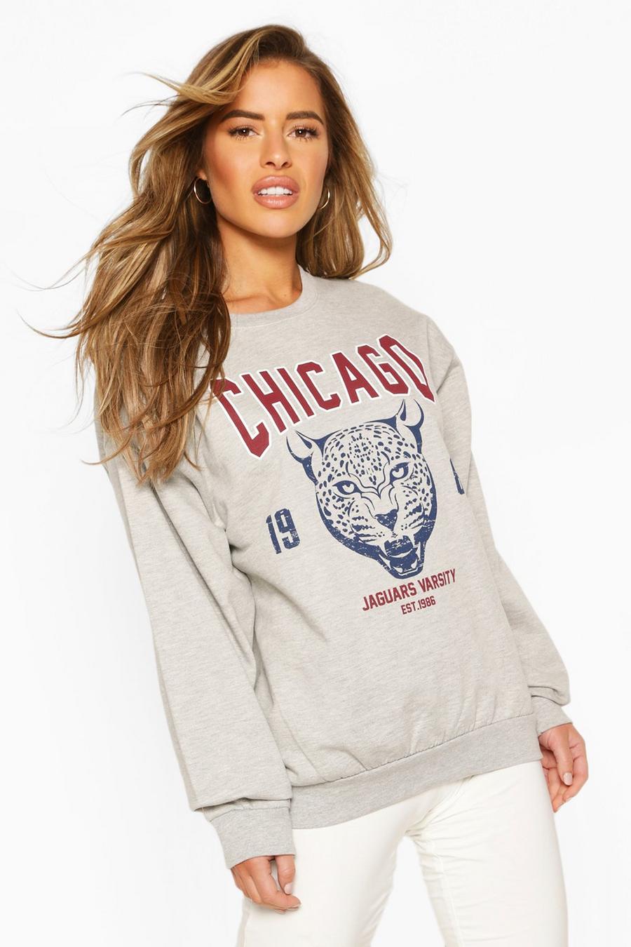Grey Petite - "Chicago" Sweatshirt med varsitytryck image number 1