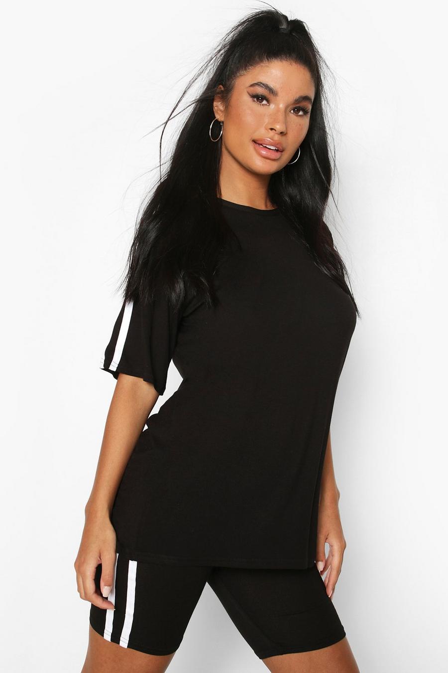 Black Petite Oversized T-Shirt and Cycling Short Set image number 1