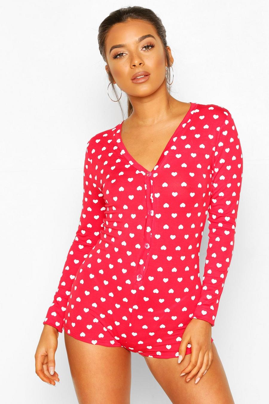 Petite - Långärmad pyjamasromper med hjärtan image number 1