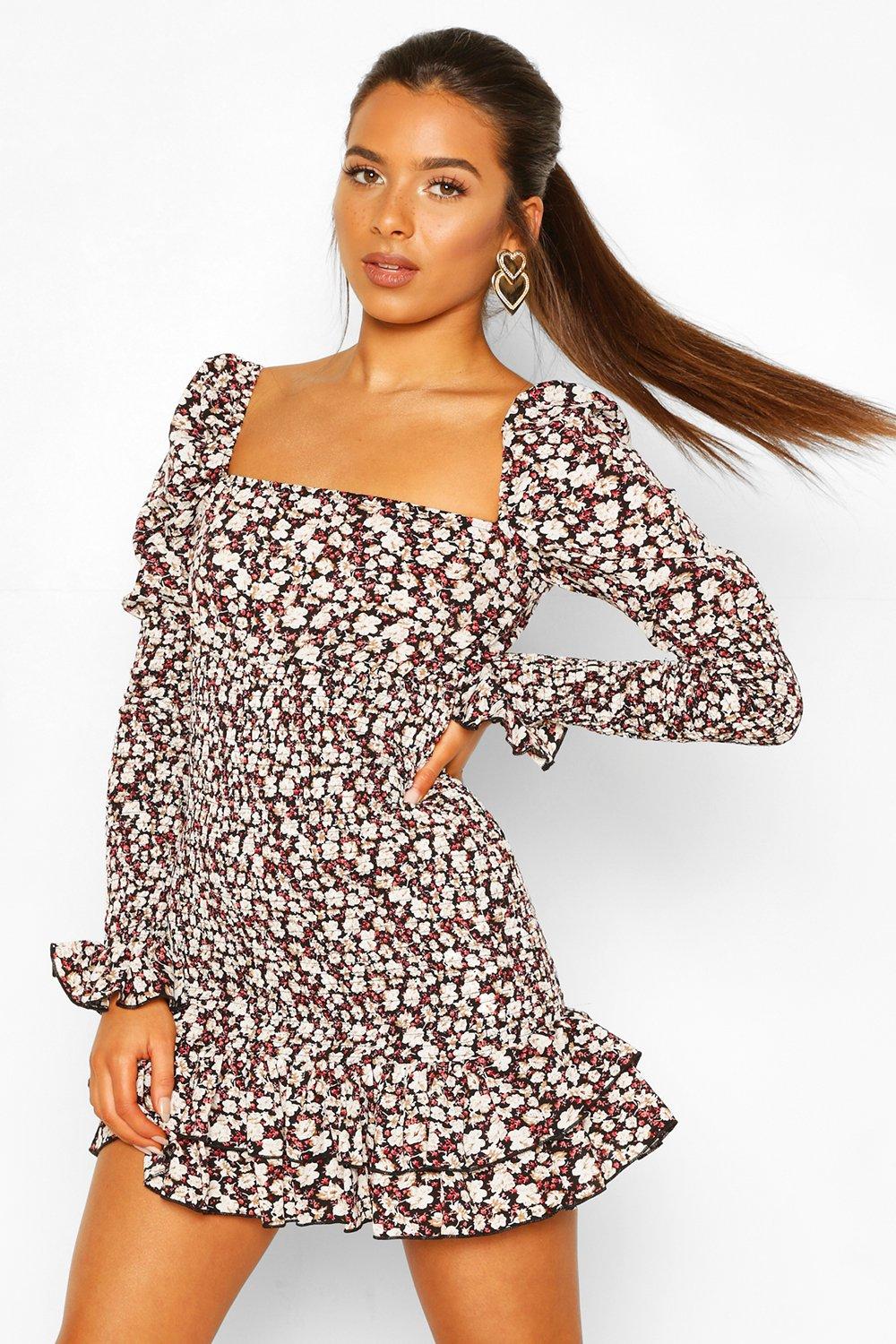 Sheer sleeve floral outlet dress