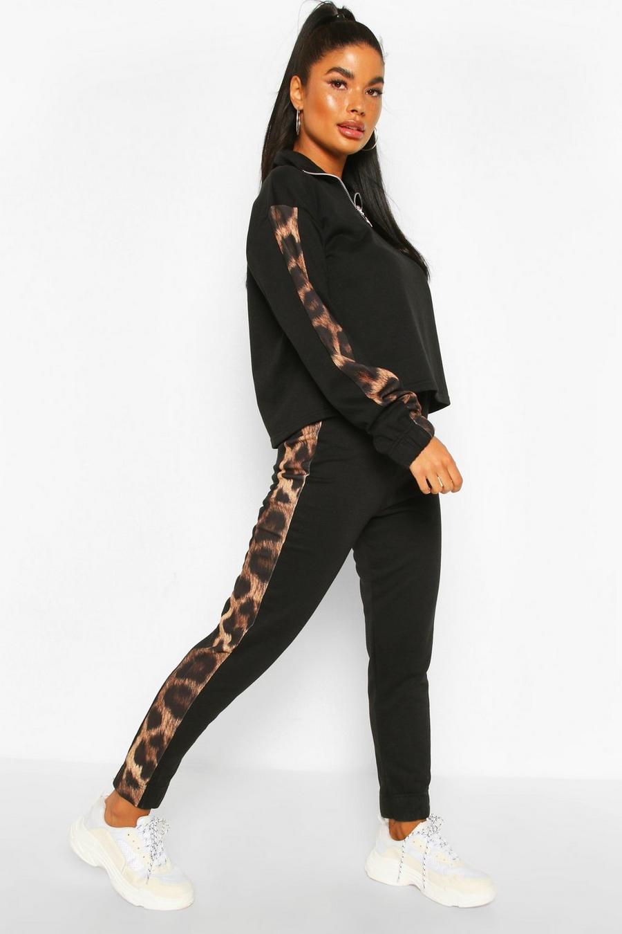Pantalones de correr con raya lateral y estampado de leopardo Petite image number 1