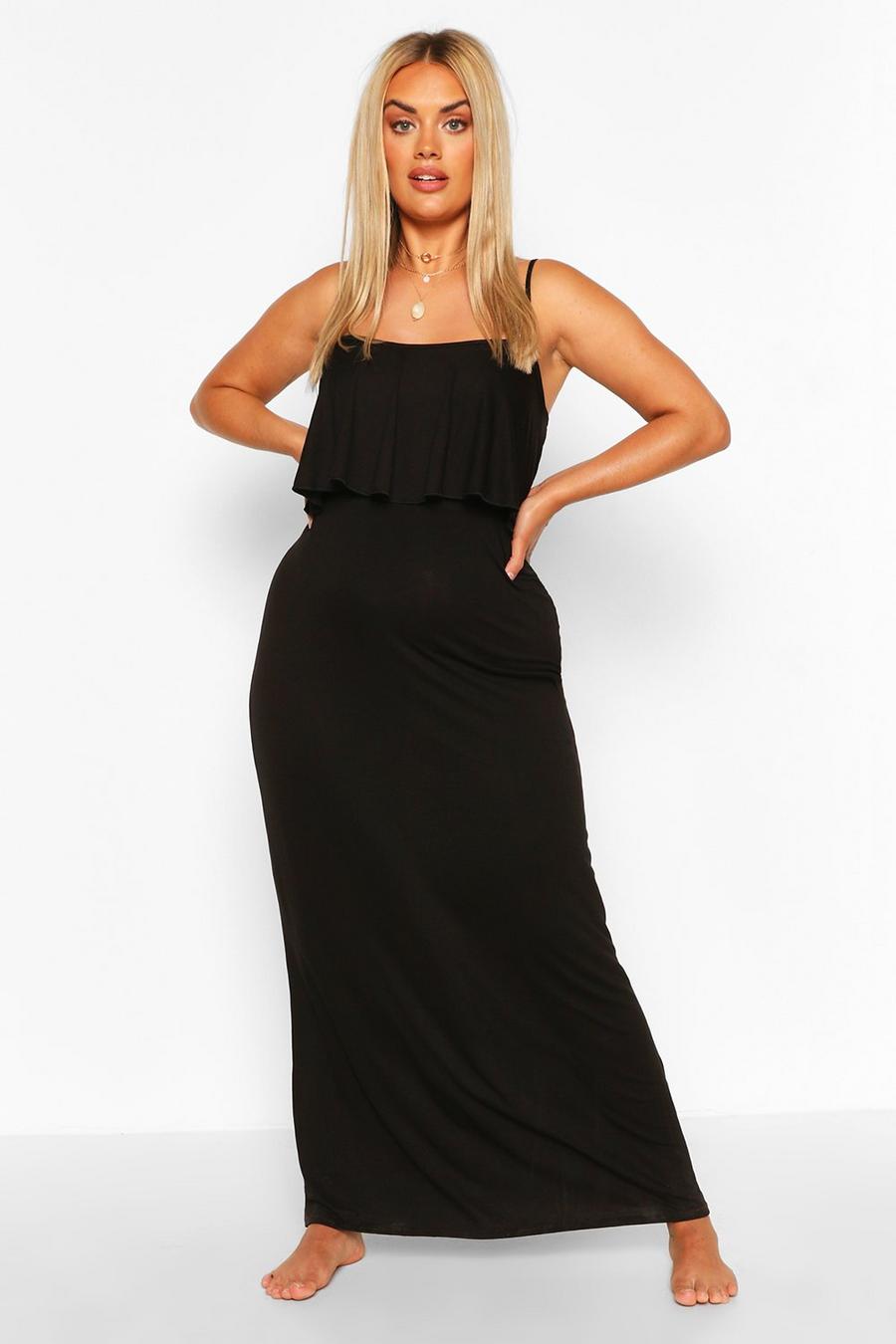 Black Plus Double Layer Strappy Maxi Dress image number 1