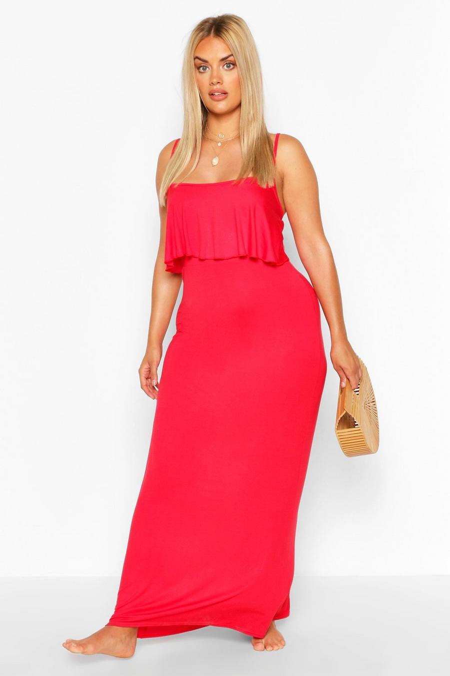 Red Plus Double Layer Strappy Maxi Dress image number 1