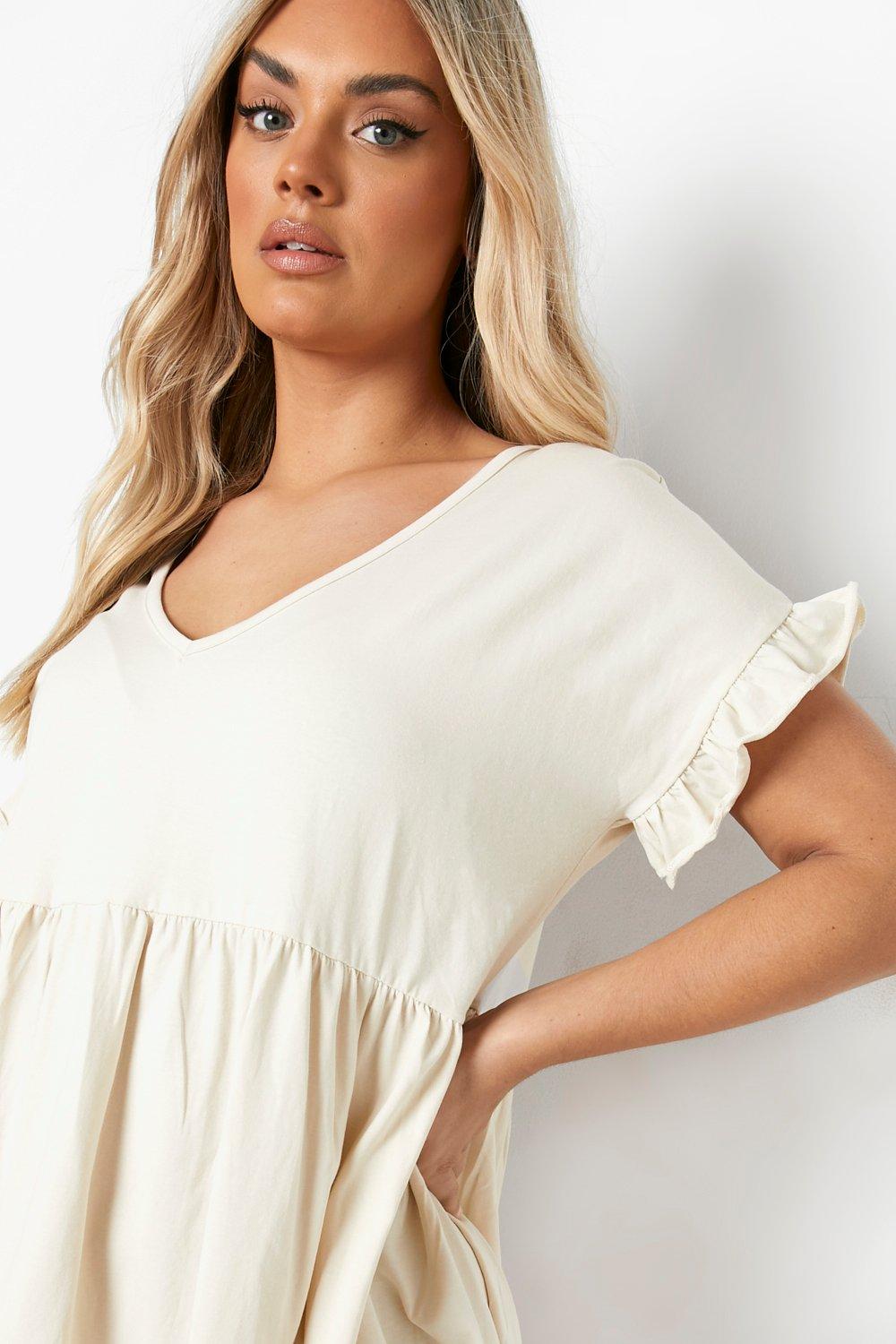Plus Ruffle V Neck Smock Dress | boohoo