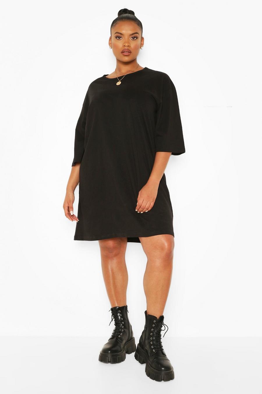 Plus T-Shirt-Kleid mit tiefem Armausschnitt, Schwarz image number 1