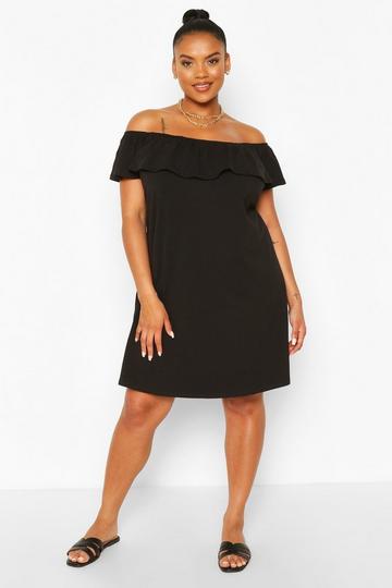 Plus Off The Shoulder Ruffle Shift Dress black