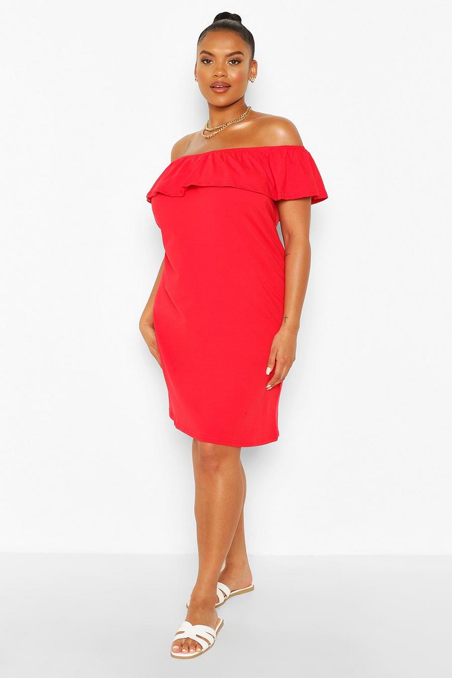 Red Plus Off The Shoulder Ruffle Shift Dress image number 1
