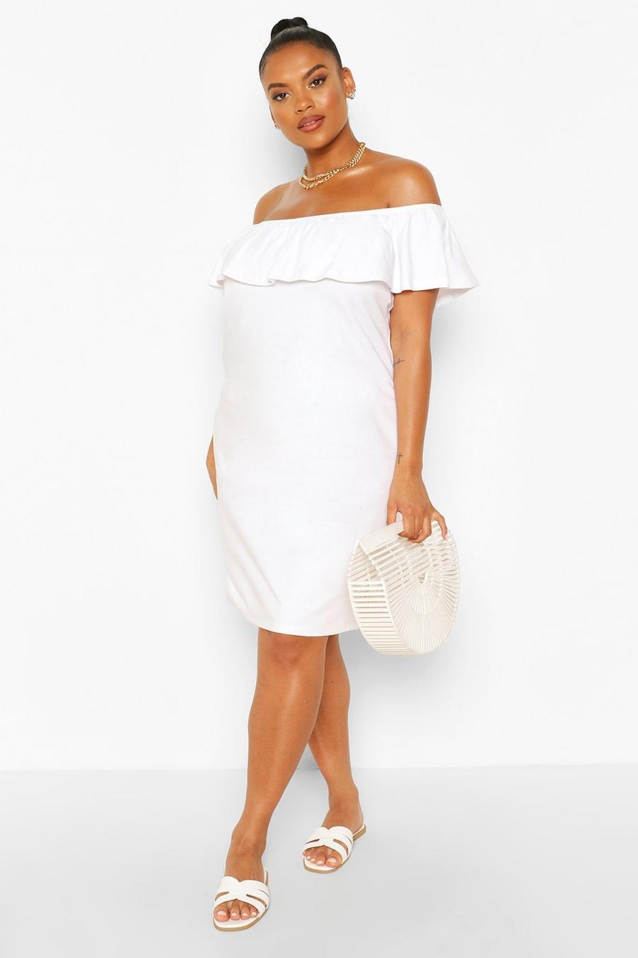 White Plus Off The Shoulder Ruffle Shift Dress image number 1
