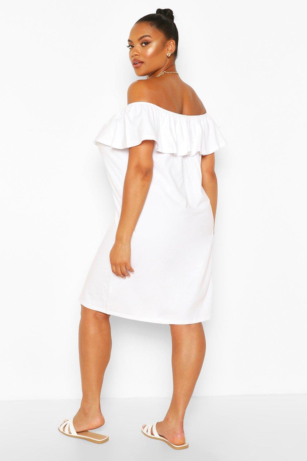 white ruffle shift dress