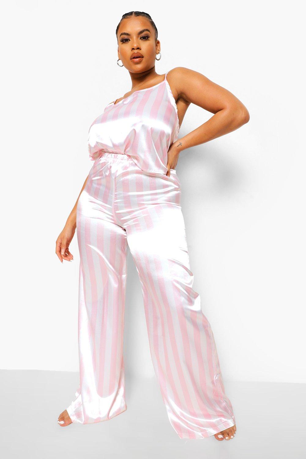 Plus Satin Stripe Cami PJ Set boohoo USA