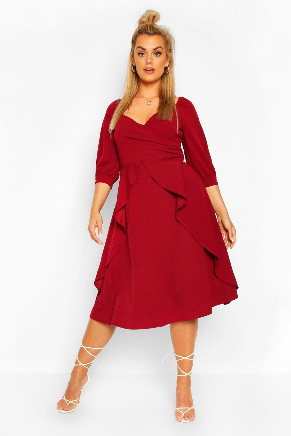 plus ruffle detail wrap skater dress