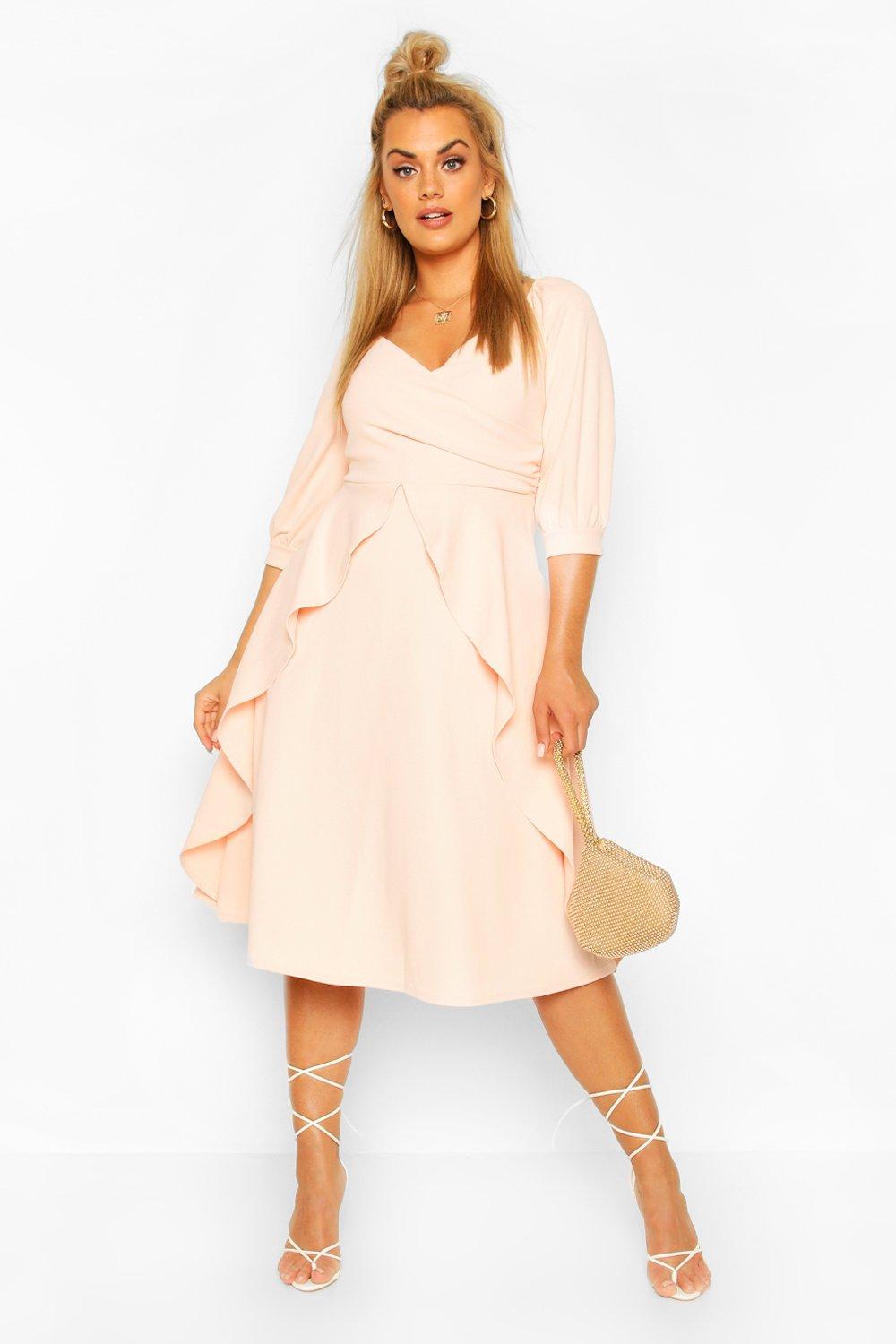 plus ruffle detail wrap skater dress