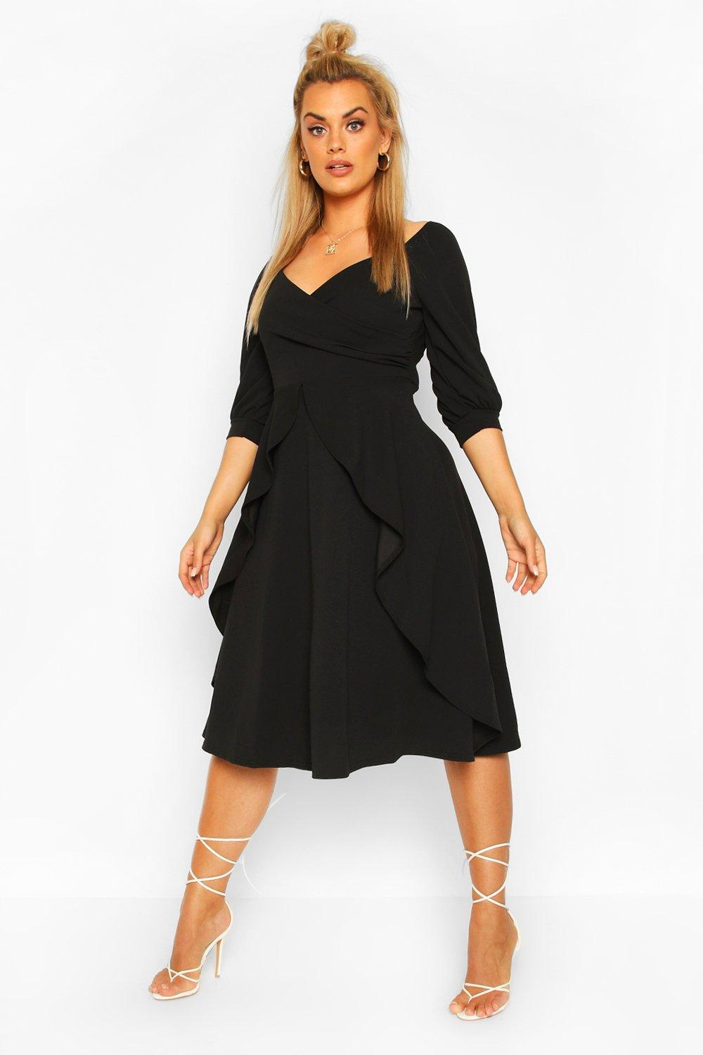 plus ruffle detail wrap skater dress