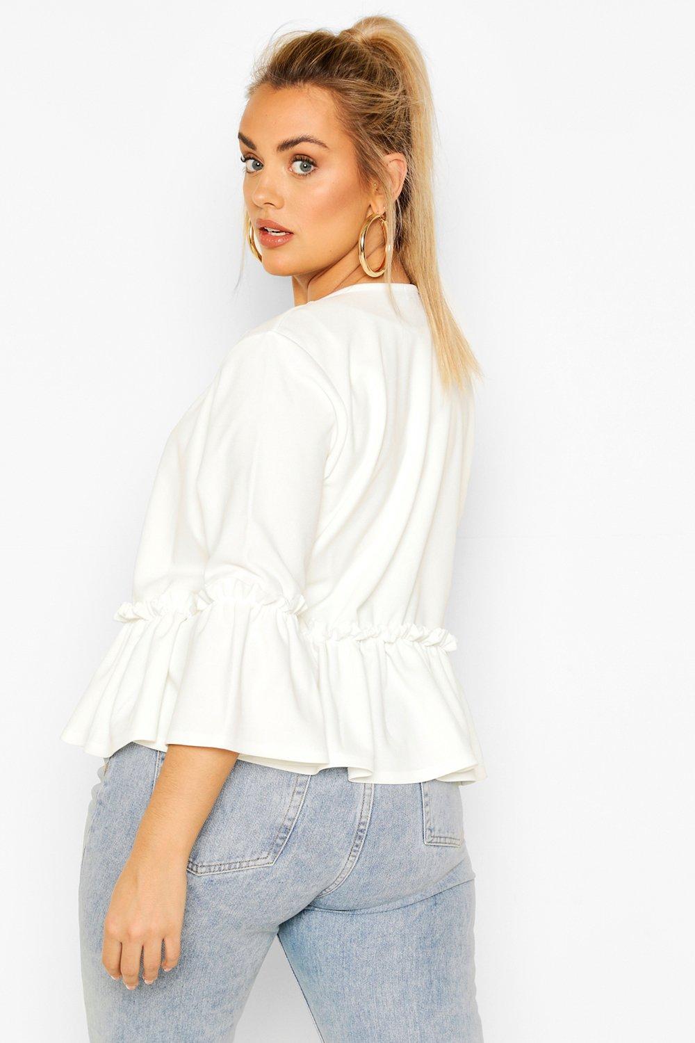 White frill deals sleeve blazer