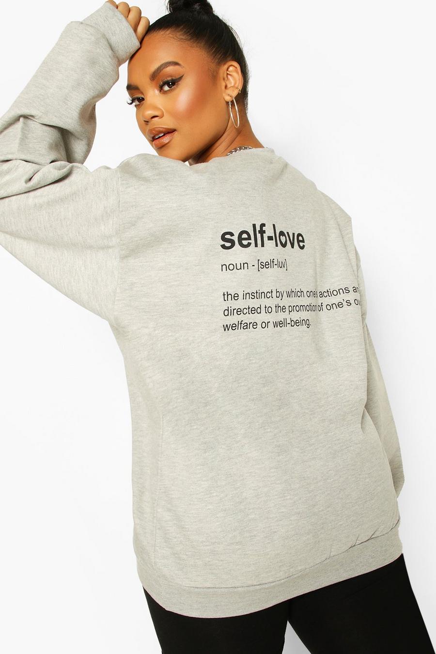 Plus Pullover mit „Self Love“-Print im Rücken, Grau meliert image number 1