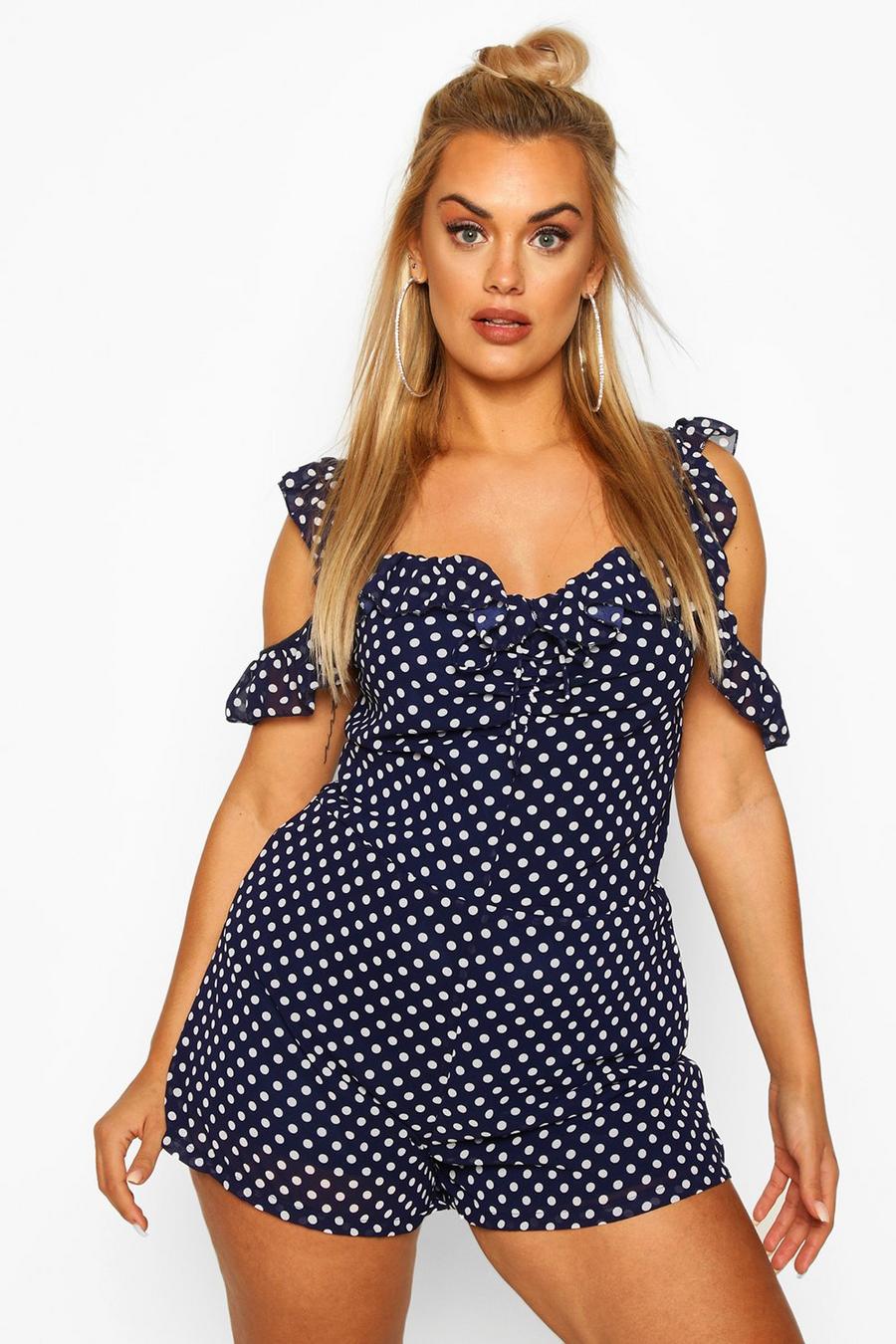 Plus Polka Dot Chiffon Ruched Front Playsuit image number 1