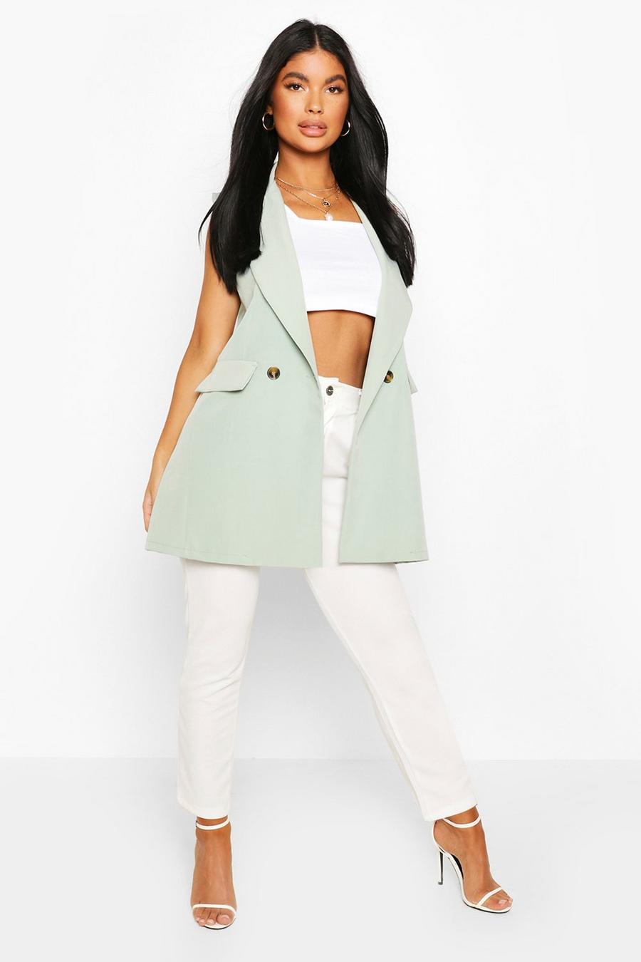 Sage green Petite Double Breasted Sleeveless Blazer image number 1