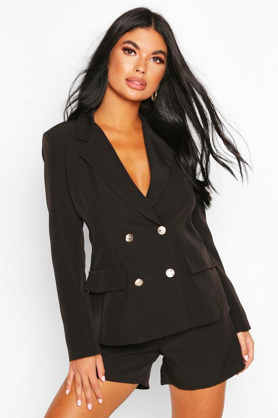 Black Petite Double Breasted Blazer image number 1