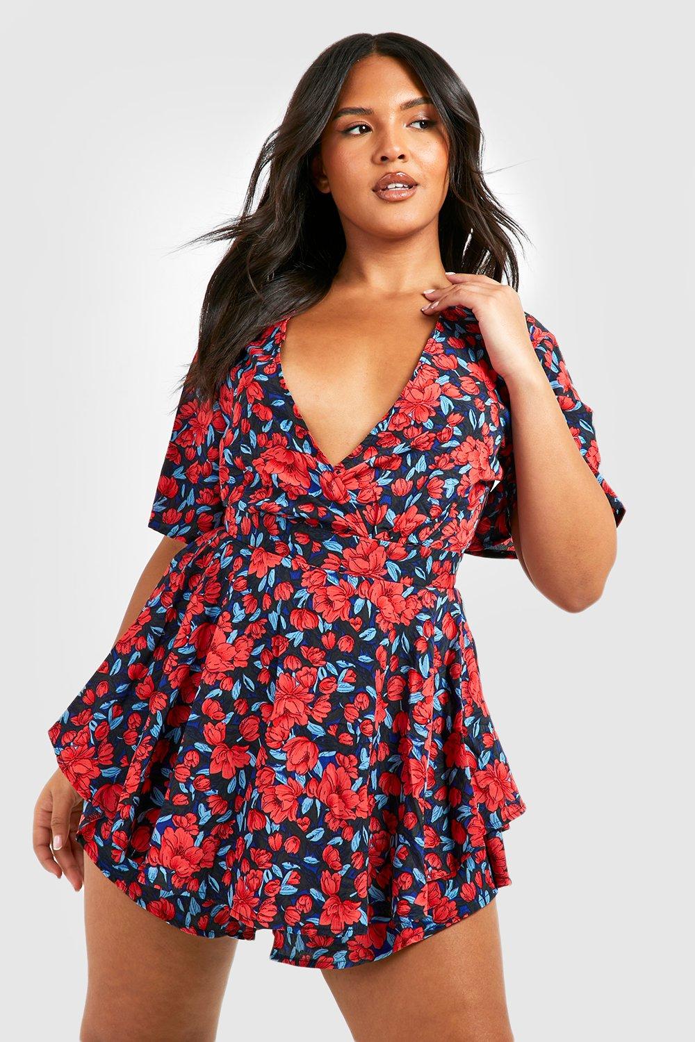 Plus Floral Wrap Skort Romper