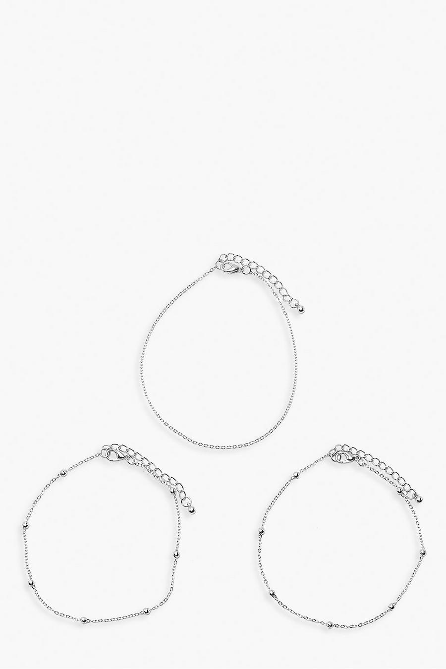 Silver argent Plus 3 Chain Anklet Pack