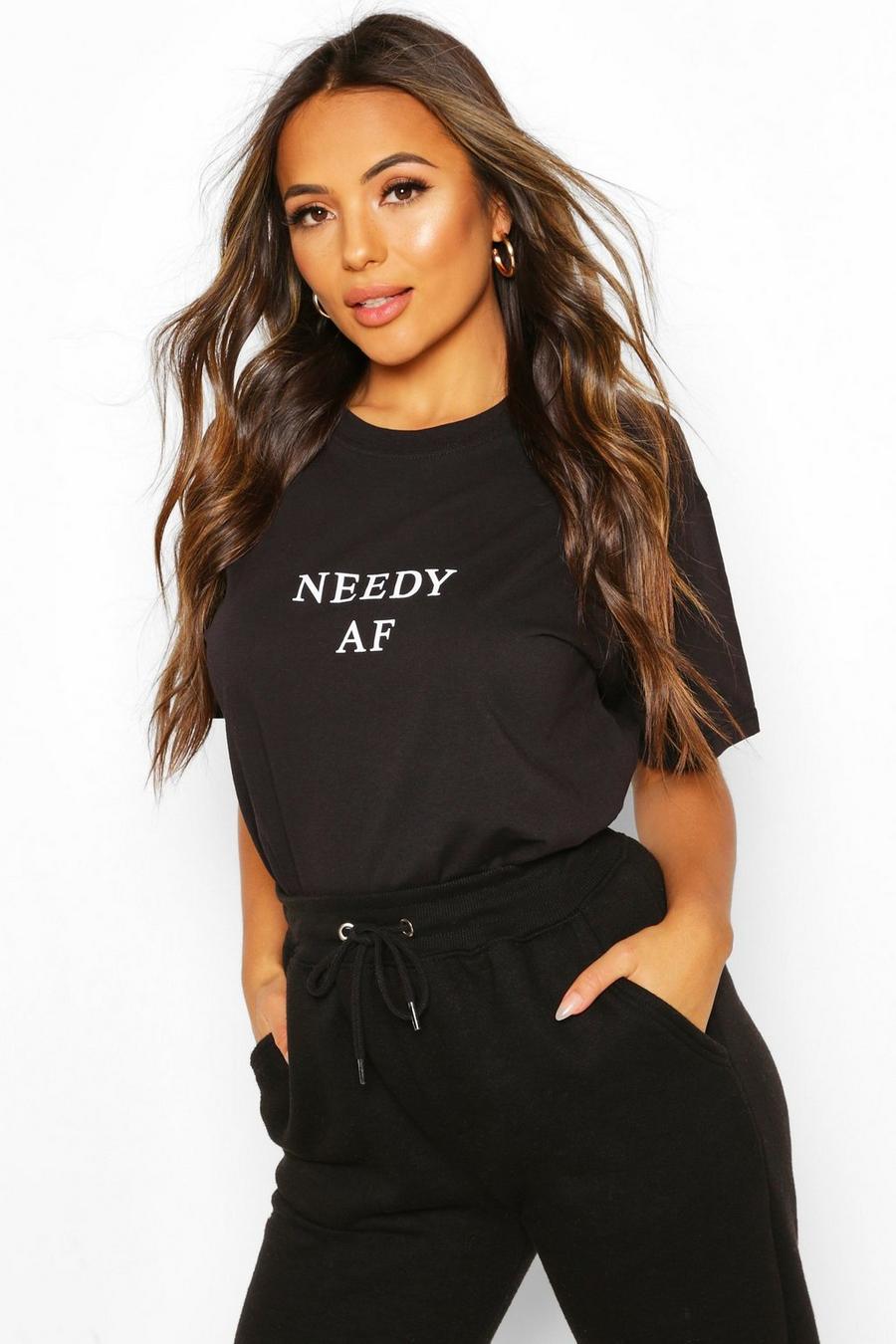 T-shirt Petite con scritta fluo “Needy AF”, Nero image number 1