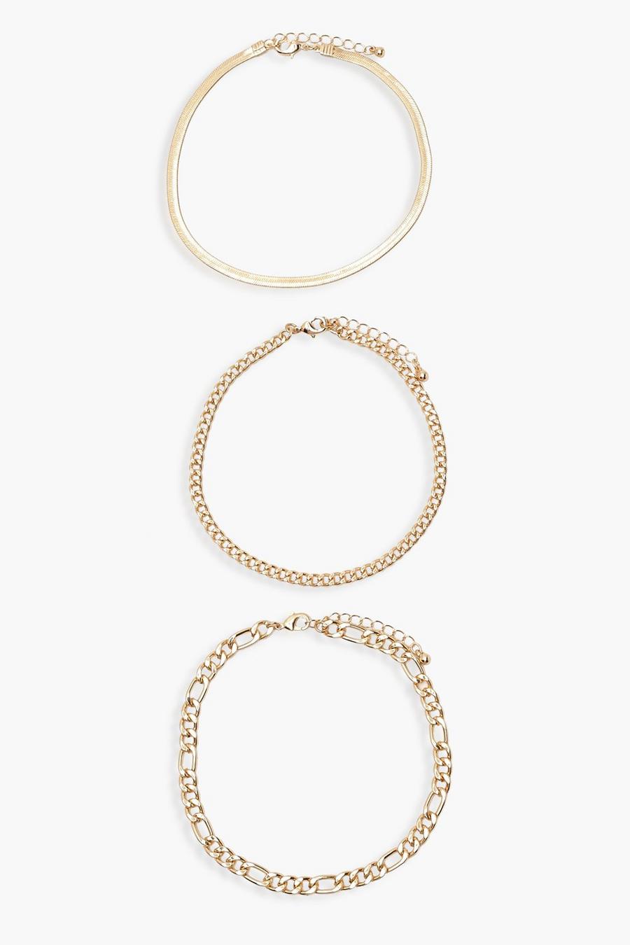 Gold metallic Plus 3 Pack Chain Anklet image number 1