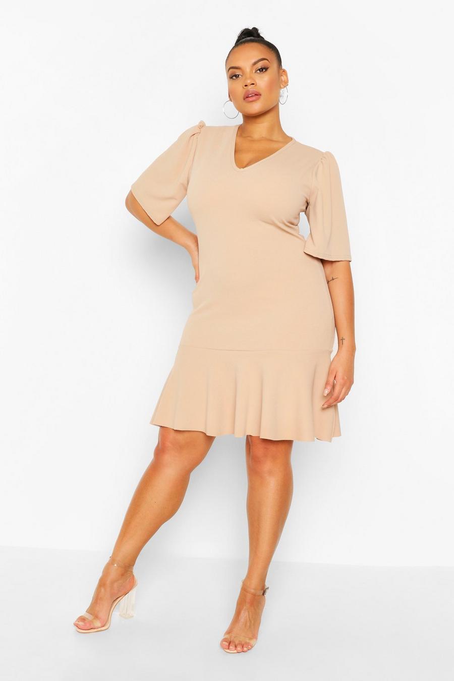 Stone Plus Puff Sleeve Ruffle Shift Dress image number 1