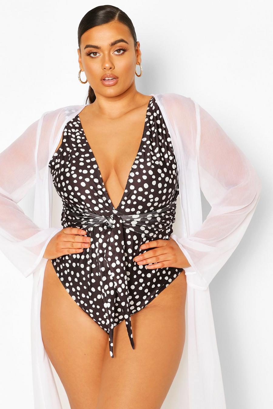 Plus Polka Dot Twist Front Swimsuit image number 1