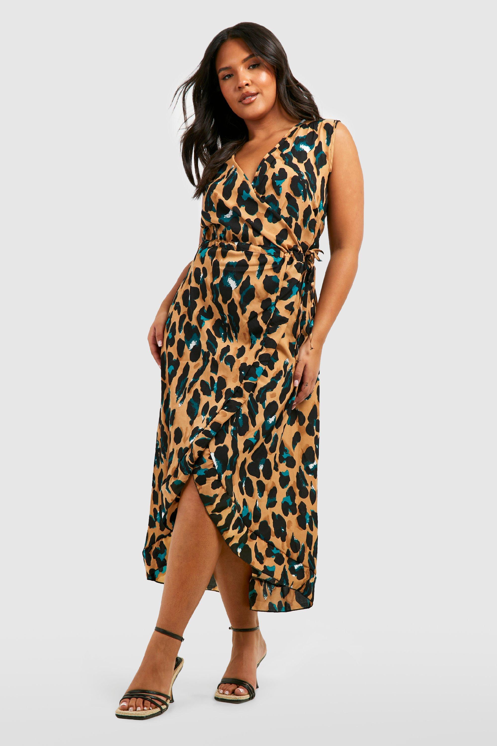 Boohoo plus size leopard print cheap dress