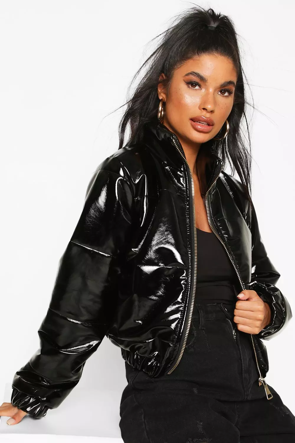 Shiny vinyl puffer on sale jacket