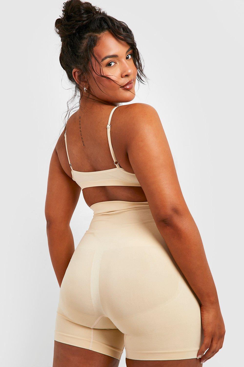 Plus Size Nude Satin Control High Waisted Shorts