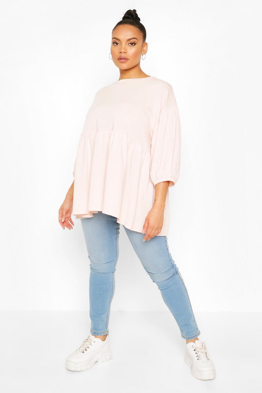 Pink Plus Extreme Puff Sleeve Sweat Smock Top image number 1