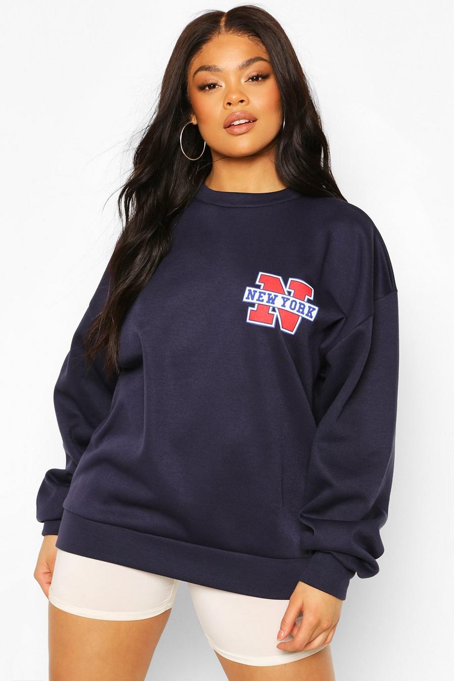 Plus Oversized Sweatshirt mit“ New York“-Print und Tasche image number 1