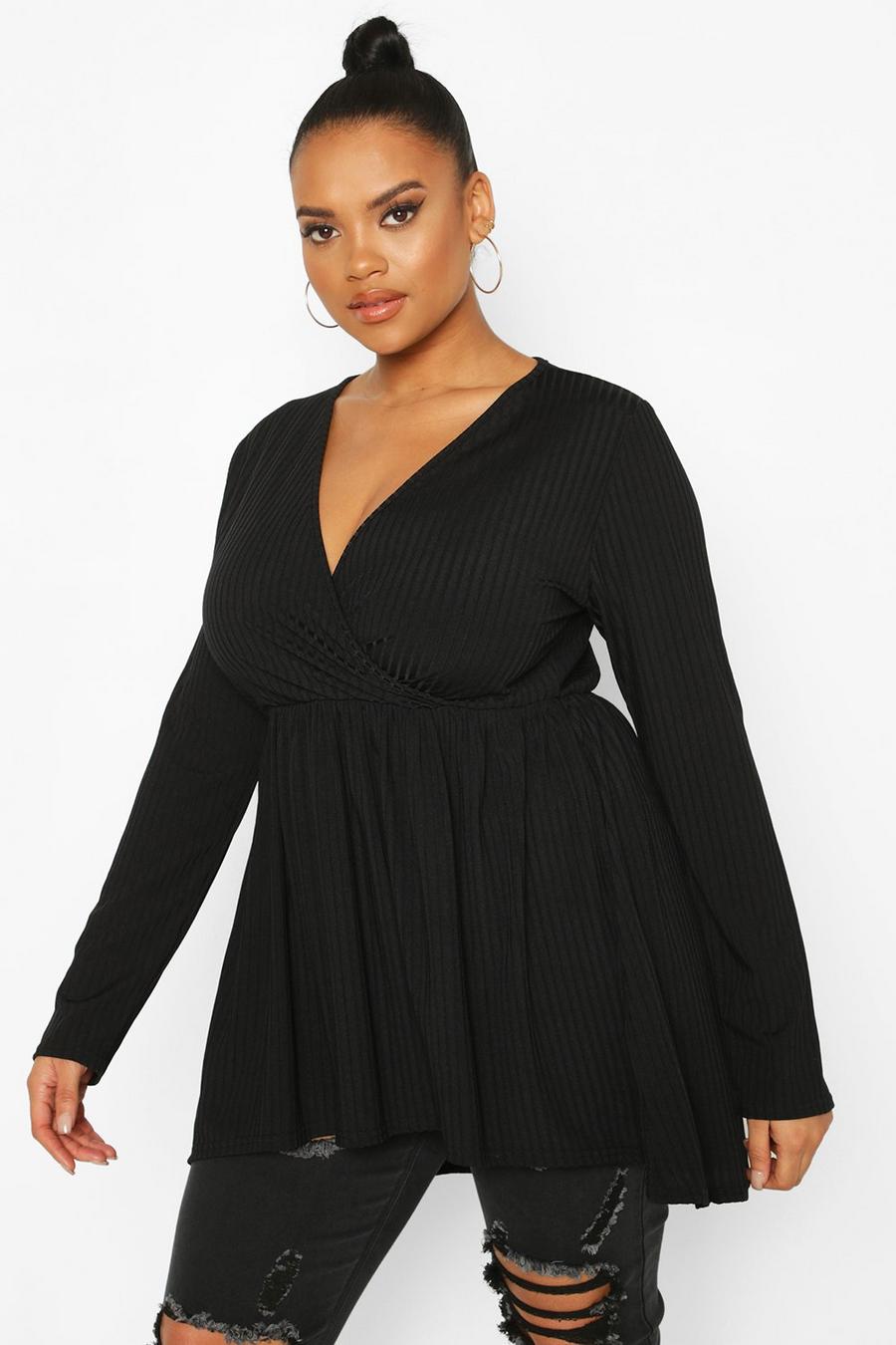 Black Plus Wrap Dipped Back Tunic Jersey Knit image number 1