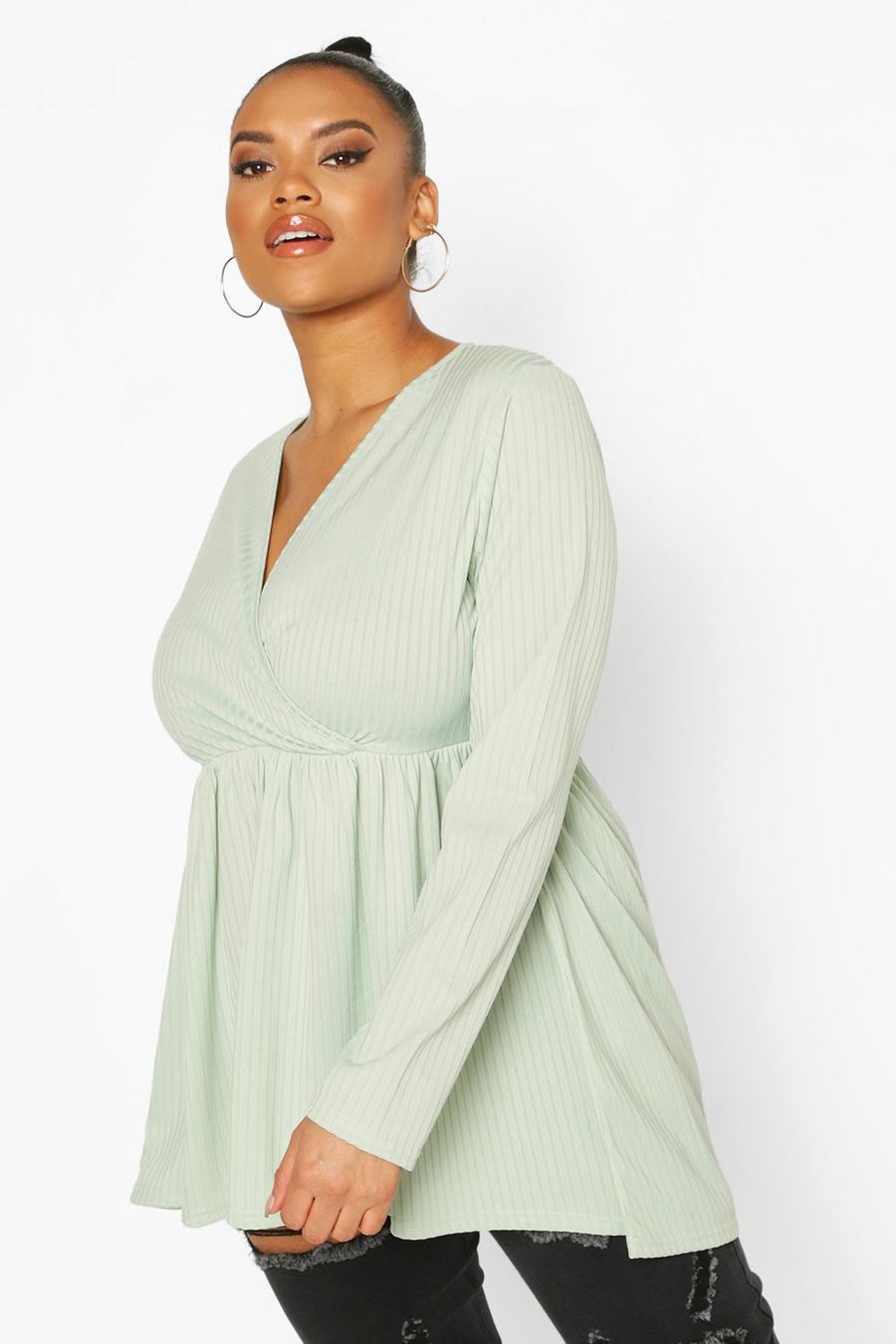 Sage Plus Wrap Dipped Back Tunic Jersey Knit image number 1